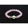 Rose Quartz 8MM Perles rondes Stretch Gemstone Bracelet avec perle en perle en verre